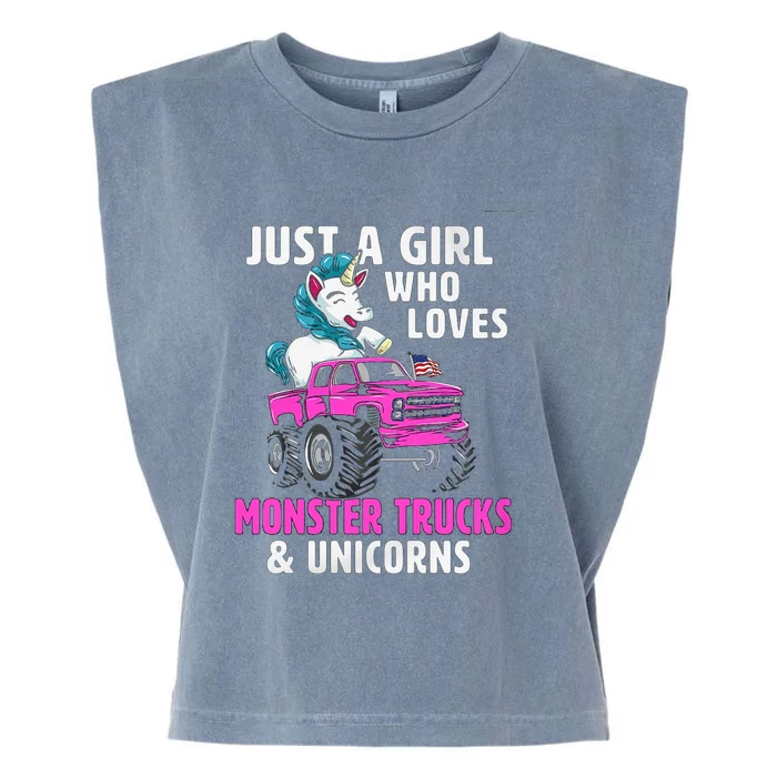 Just A Who Loves Monster Trucks And Unicorns Gift Garment-Dyed Women's Muscle Tee