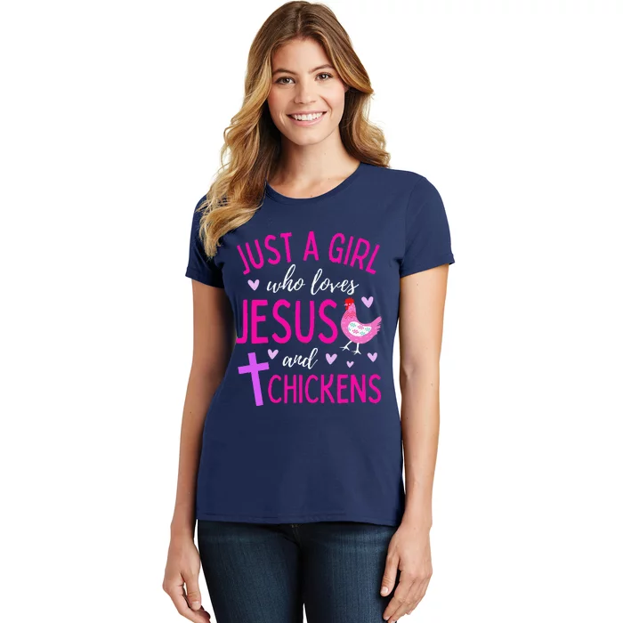 Just A Who Loves Jesus And Chickens Christian Cute Women's T-Shirt