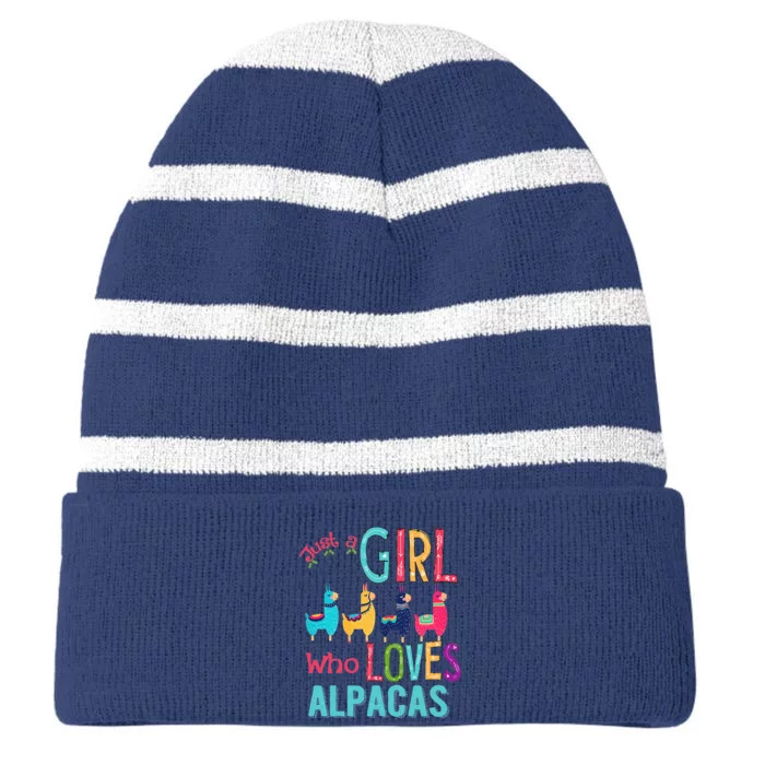 Just A Who Loves Alpacas And Christmas Striped Beanie with Solid Band