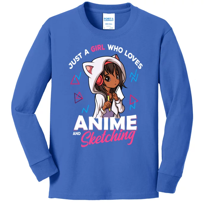 Just A Who Loves Anime And Sketching Anime Merch Stuff Gift Kids Long Sleeve Shirt