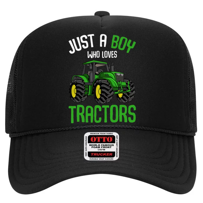 Just A  Who Loves Tractors Farm High Crown Mesh Trucker Hat