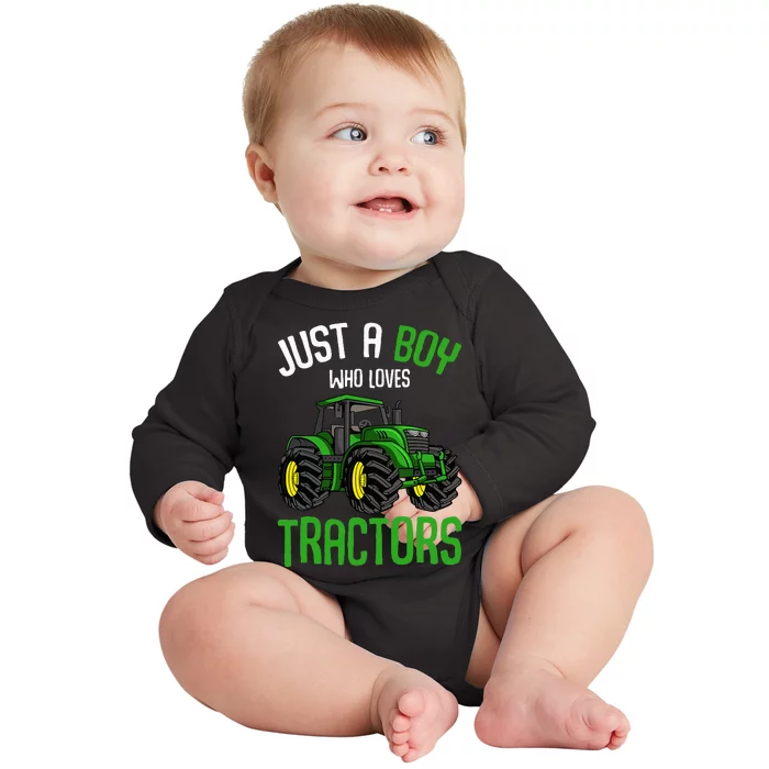 Just A  Who Loves Tractors Farm Baby Long Sleeve Bodysuit