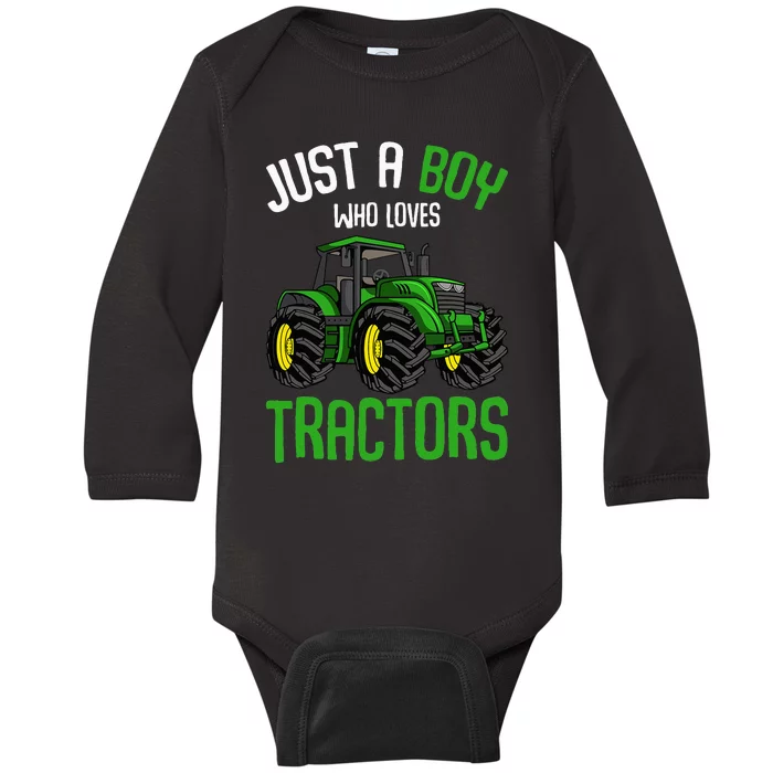 Just A  Who Loves Tractors Farm Baby Long Sleeve Bodysuit