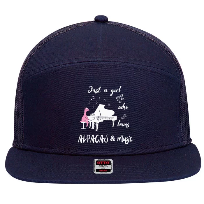 Just A Who Loves Alpacas and Music 7 Panel Mesh Trucker Snapback Hat