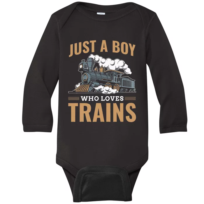 Just A  Who Loves Trains Model Railroad Baby Long Sleeve Bodysuit