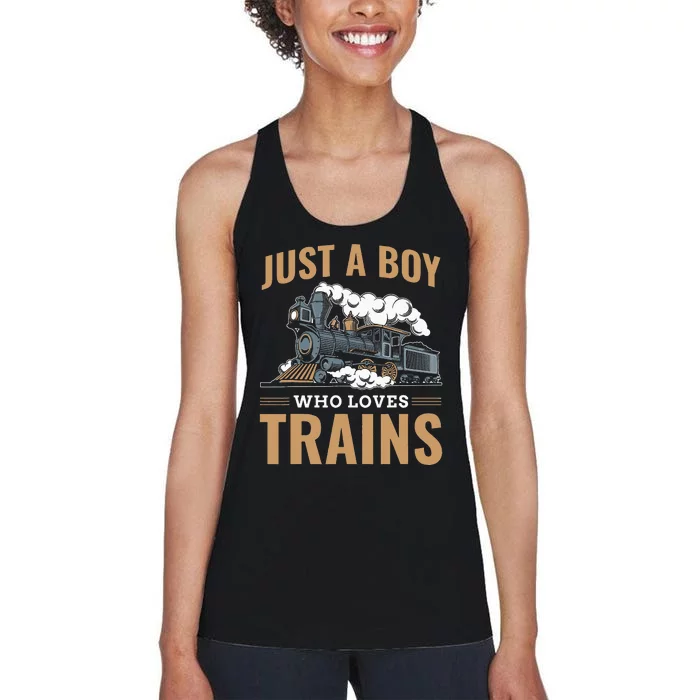 Just A  Who Loves Trains Model Railroad Women's Racerback Tank