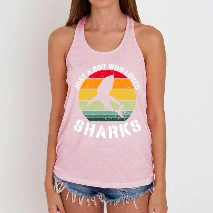 Just A Who Loves Sharks Son Vintage Shark Passion Week Gift Women's Knotted Racerback Tank