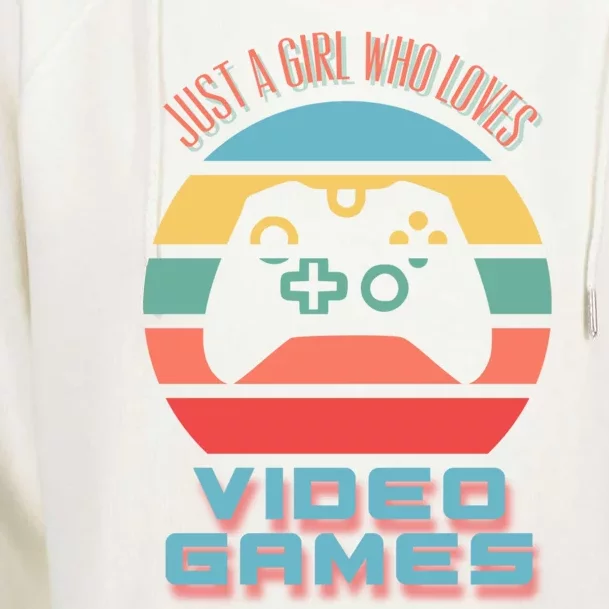 Just A Who Loves Video Games Video Game Gift Womens Funnel Neck Pullover Hood