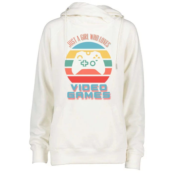 Just A Who Loves Video Games Video Game Gift Womens Funnel Neck Pullover Hood