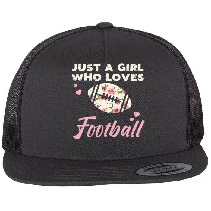 Just A Who Loves American Football Flowers Flat Bill Trucker Hat