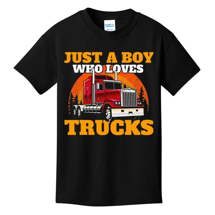 Just A  Who Loves Trucks Kids T-Shirt