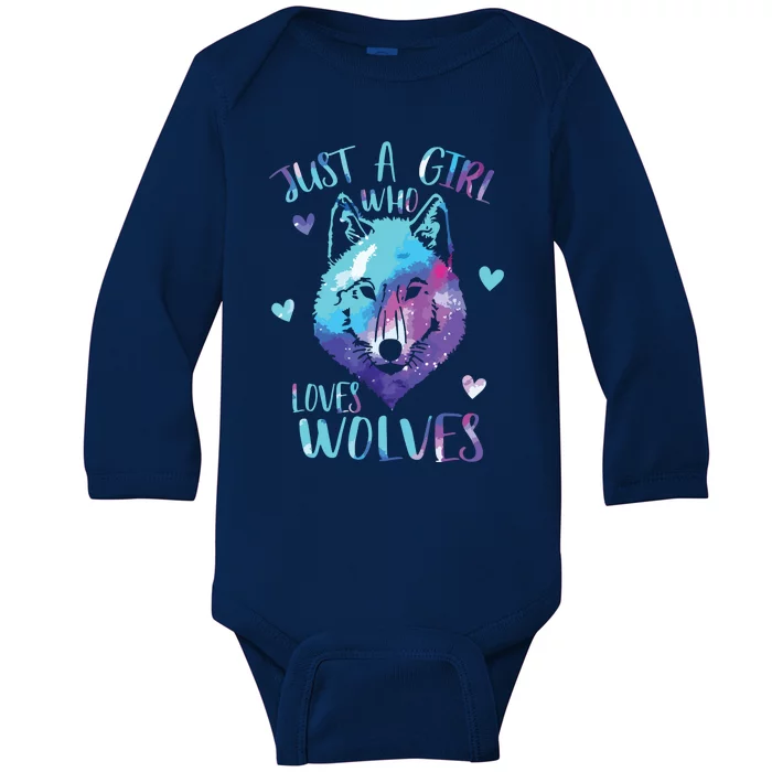 Just A Who Loves Wolves Themed Galaxy Space Wolf Lover Baby Long Sleeve Bodysuit