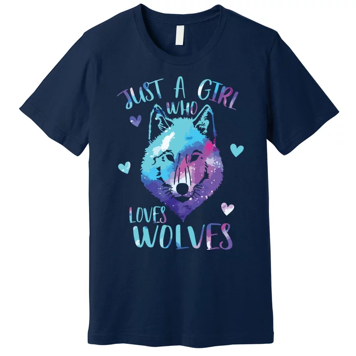 Just A Who Loves Wolves Themed Galaxy Space Wolf Lover Premium T-Shirt