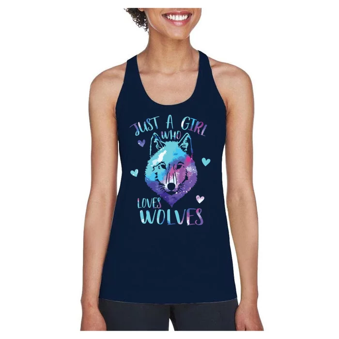 Just A Who Loves Wolves Themed Galaxy Space Wolf Lover Women's Racerback Tank