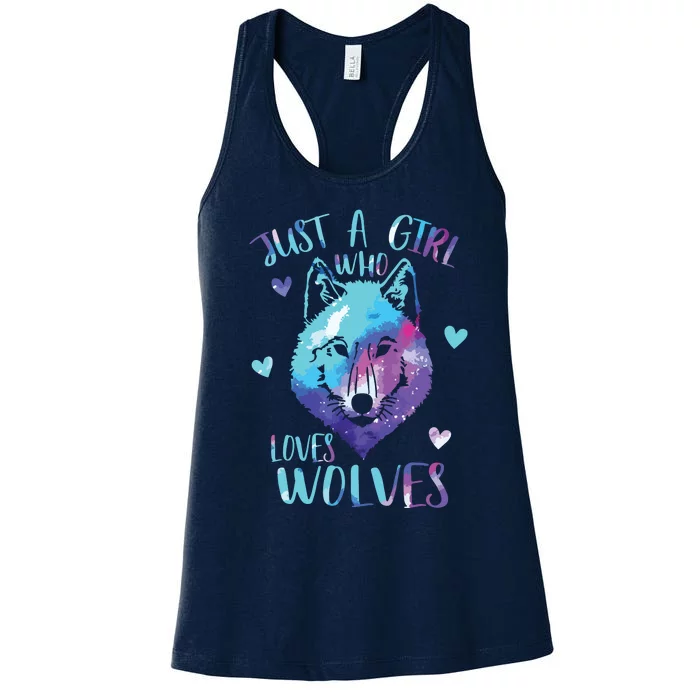 Just A Who Loves Wolves Themed Galaxy Space Wolf Lover Women's Racerback Tank