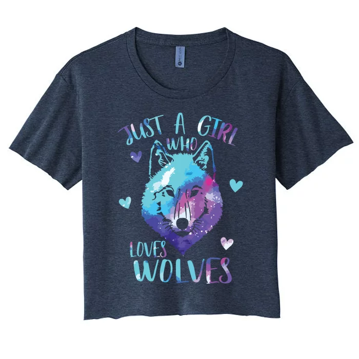 Just A Who Loves Wolves Themed Galaxy Space Wolf Lover Women's Crop Top Tee