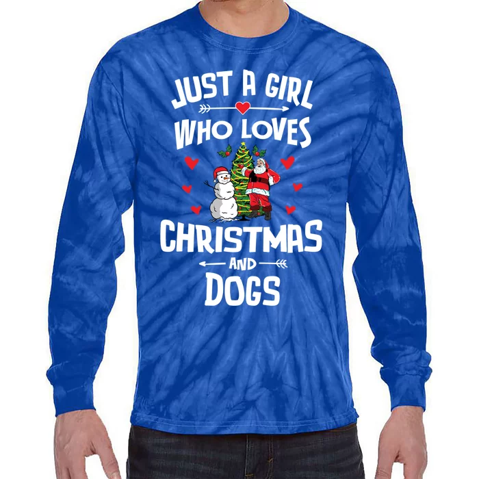 Just A Who Loves Christmas And Dogs Gift Cool Gift Tie-Dye Long Sleeve Shirt