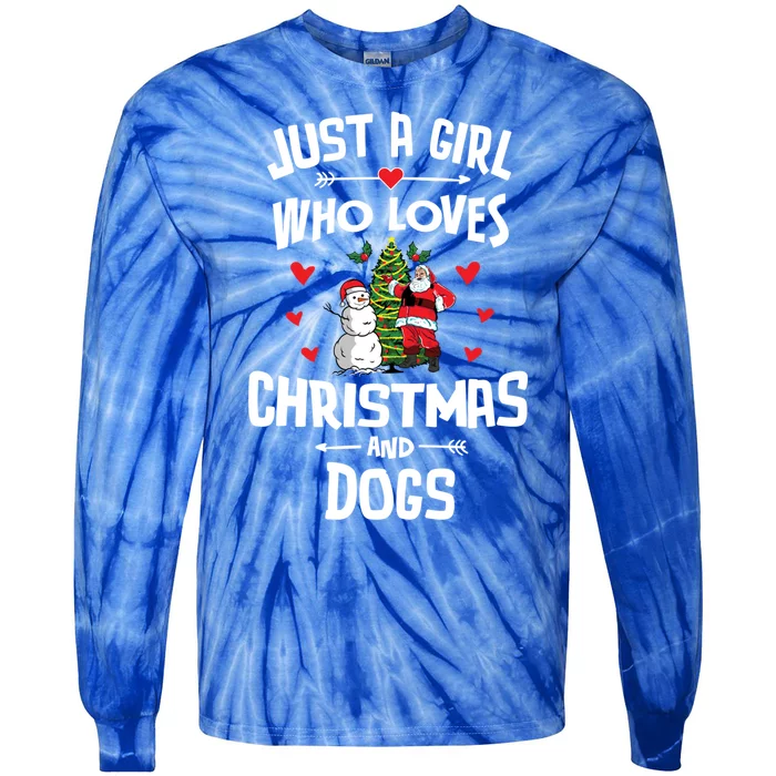 Just A Who Loves Christmas And Dogs Gift Cool Gift Tie-Dye Long Sleeve Shirt