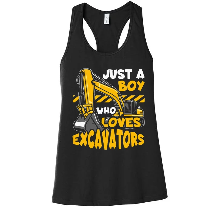 Just A  Who Loves Excavators Women's Racerback Tank