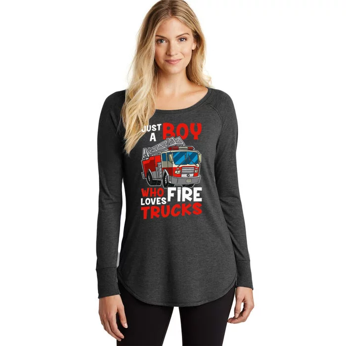 Just A  Who Loves Fire Trucks Women's Perfect Tri Tunic Long Sleeve Shirt