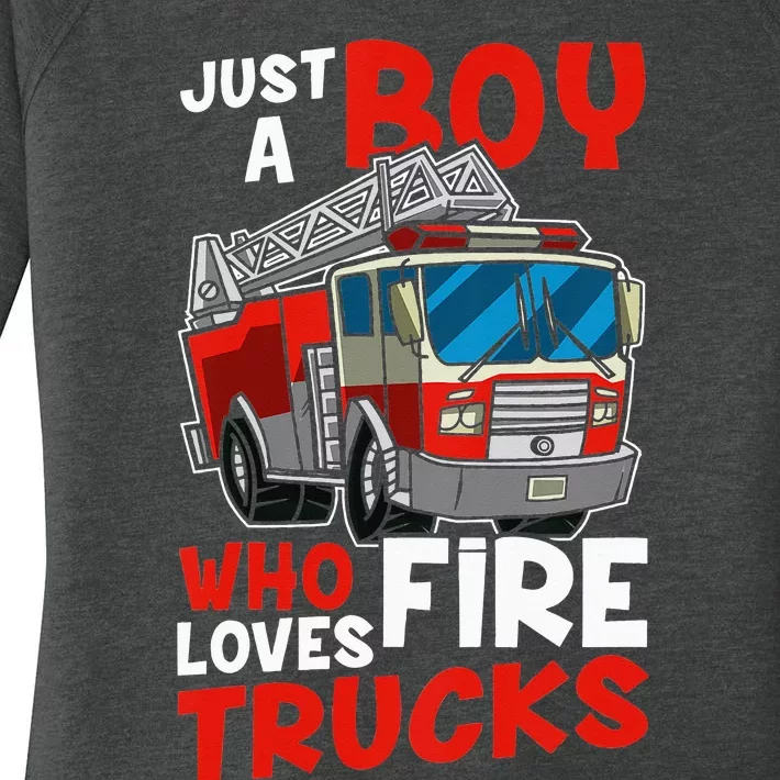 Just A  Who Loves Fire Trucks Women's Perfect Tri Tunic Long Sleeve Shirt