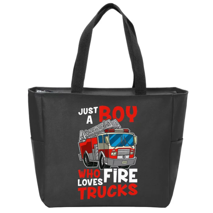 Just A  Who Loves Fire Trucks Zip Tote Bag