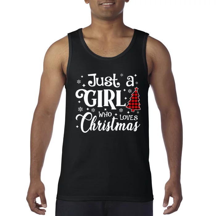 Just A who Loves Christmas Tree Xmas Buffalo Plaid Tank Top