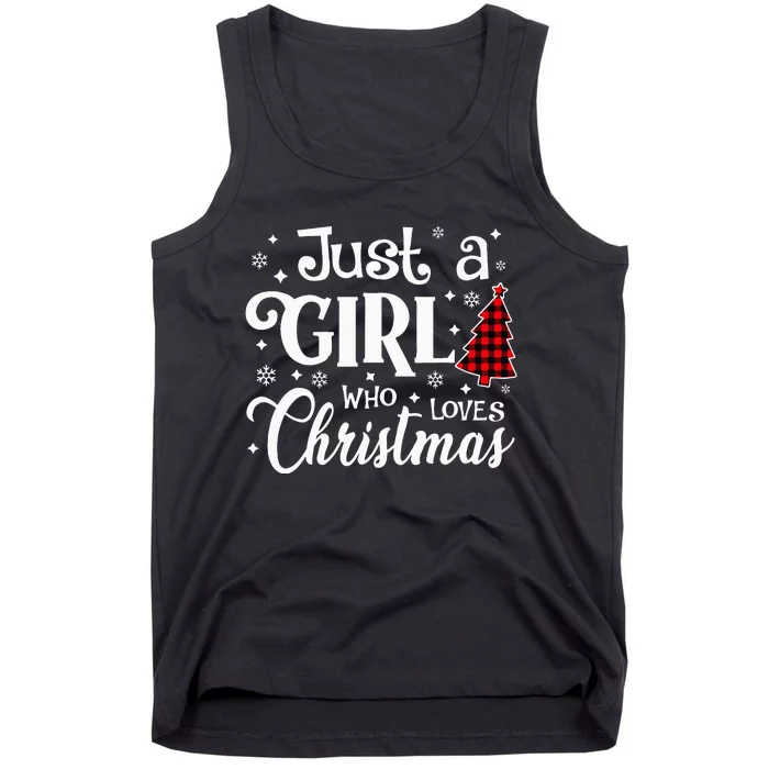 Just A who Loves Christmas Tree Xmas Buffalo Plaid Tank Top