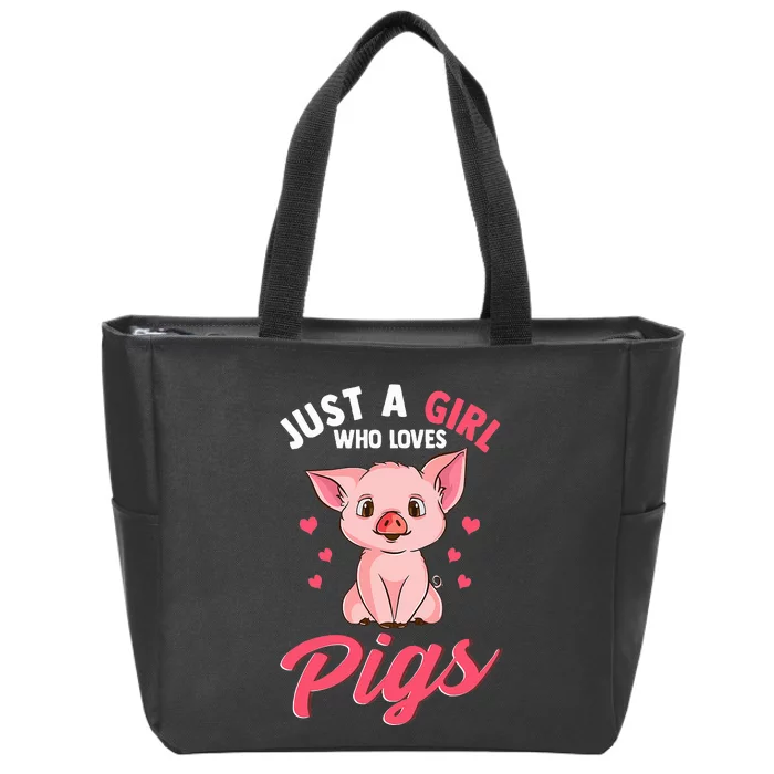 Just A  Who Loves Pigs Hog Lover Cute Farmer Zip Tote Bag