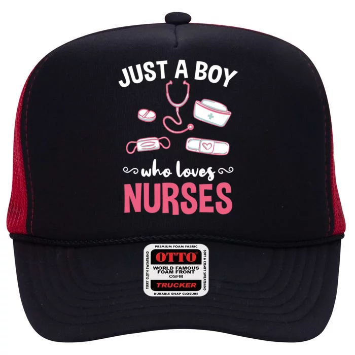 Just A Who Loves Nurses Gift High Crown Mesh Trucker Hat