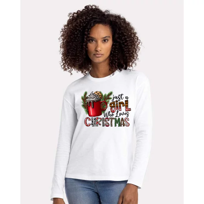 Just A Who Loves Christmas Coffee Cute Gift Womens Cotton Relaxed Long Sleeve T-Shirt