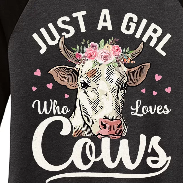 Just a  Who Loves Cows Funny Cute Cow for Girls Women's Tri-Blend 3/4-Sleeve Raglan Shirt