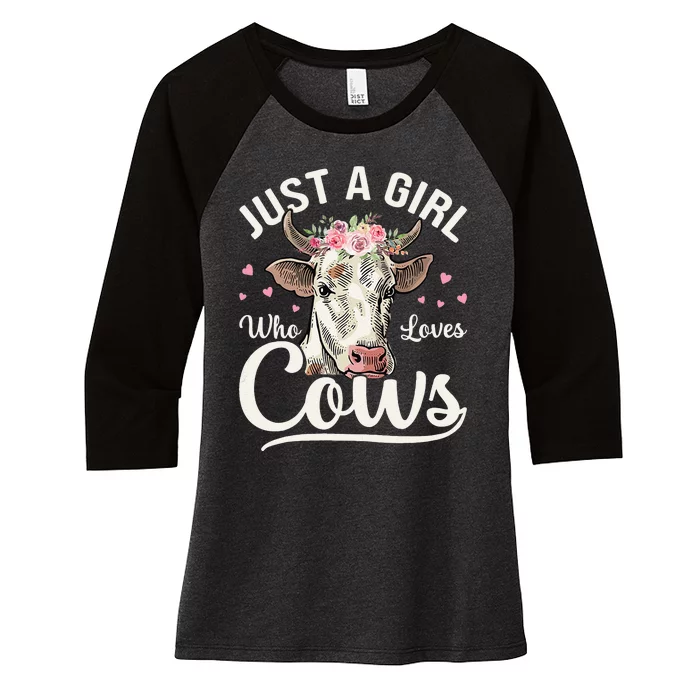 Just a  Who Loves Cows Funny Cute Cow for Girls Women's Tri-Blend 3/4-Sleeve Raglan Shirt