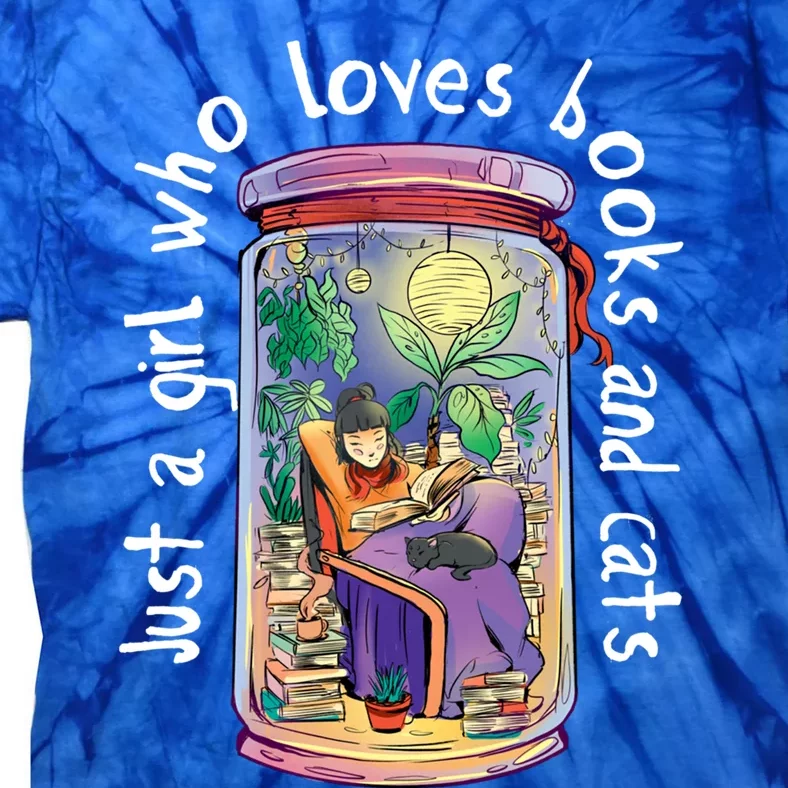 Just A Who Loves Books And Cats Book Nerd Librarian Gift Tie-Dye T-Shirt