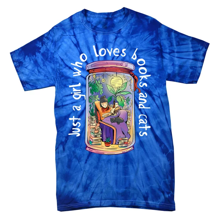 Just A Who Loves Books And Cats Book Nerd Librarian Gift Tie-Dye T-Shirt