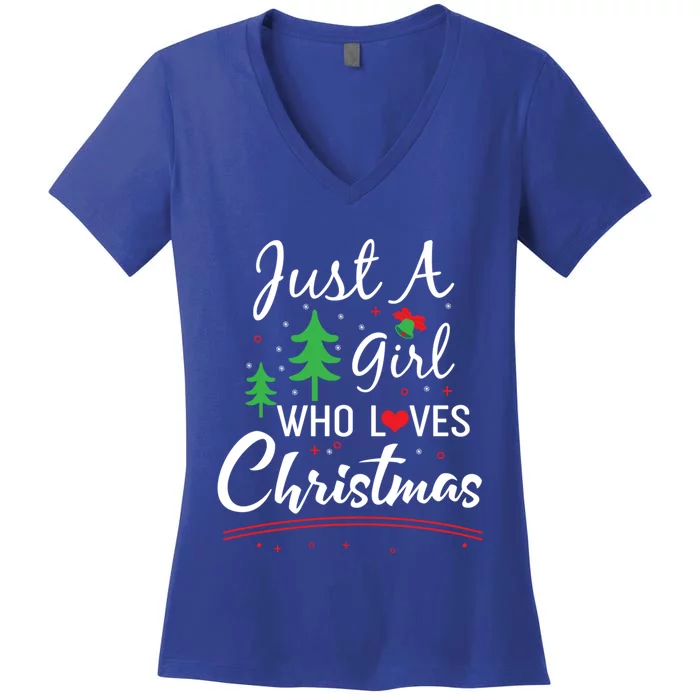 Just A Who Loves Christmas Great Christmas Tree Heart Gift Women's V-Neck T-Shirt