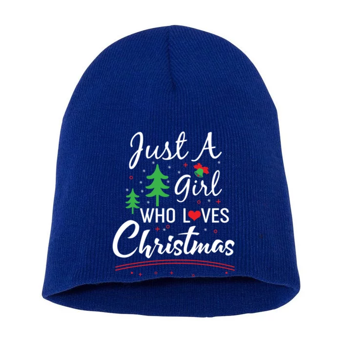 Just A Who Loves Christmas Great Christmas Tree Heart Gift Short Acrylic Beanie