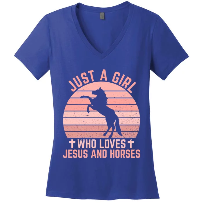 Just A Who Loves Jesus And Horses Christian Riders Gift Women's V-Neck T-Shirt