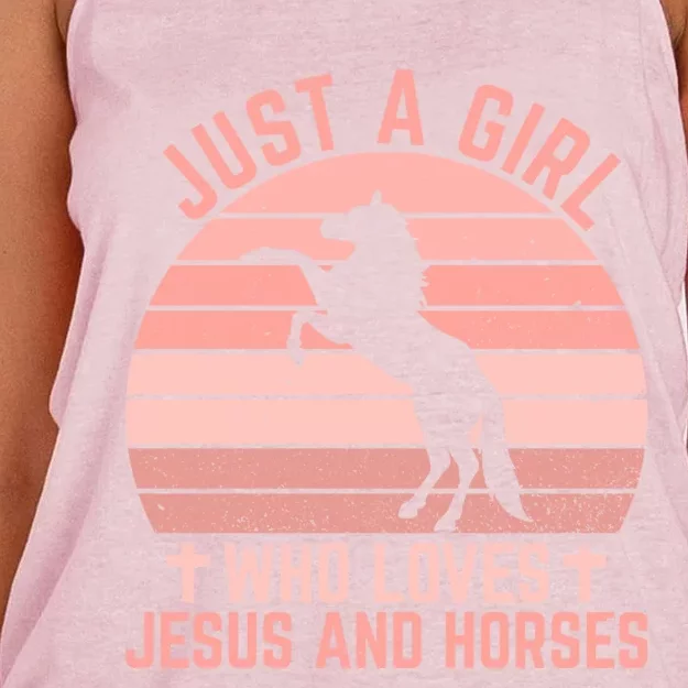 Just A Who Loves Jesus And Horses Christian Riders Gift Women's Knotted Racerback Tank