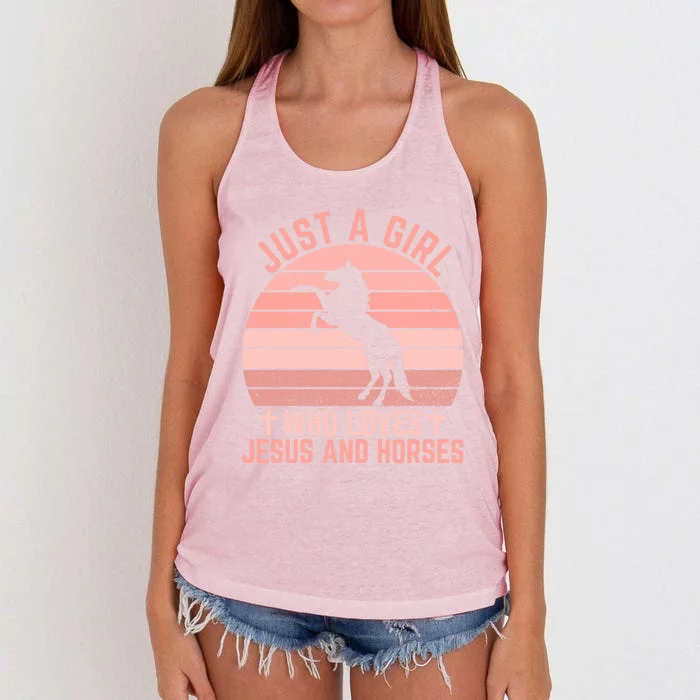 Just A Who Loves Jesus And Horses Christian Riders Gift Women's Knotted Racerback Tank