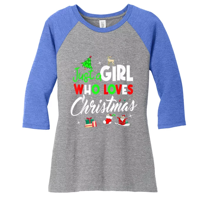 Just A Who Loves Christmas Meaningful Gift Women's Tri-Blend 3/4-Sleeve Raglan Shirt