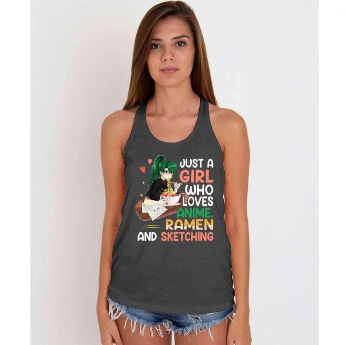 Just A  Who Loves Anime Ra And Sketching Japan Anime Women's Knotted Racerback Tank