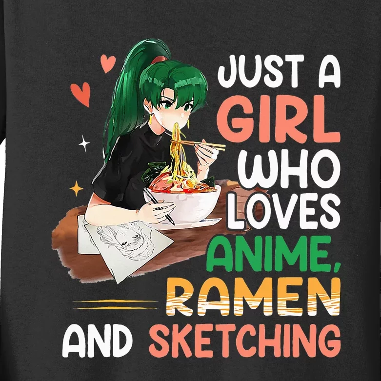 Just A  Who Loves Anime Ra And Sketching Japan Anime Kids Long Sleeve Shirt