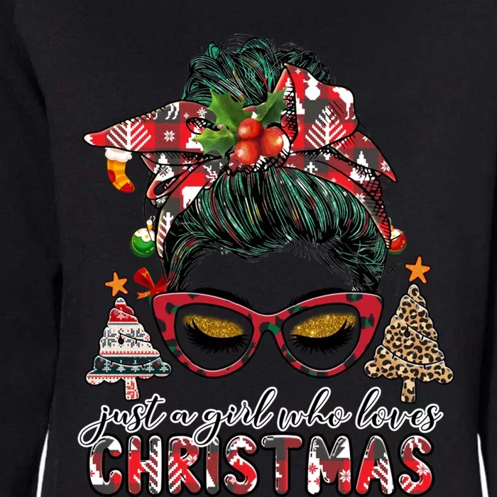 Just A Who Loves Christmas Messy Bun Xmas Plaid Cool Gift Womens California Wash Sweatshirt