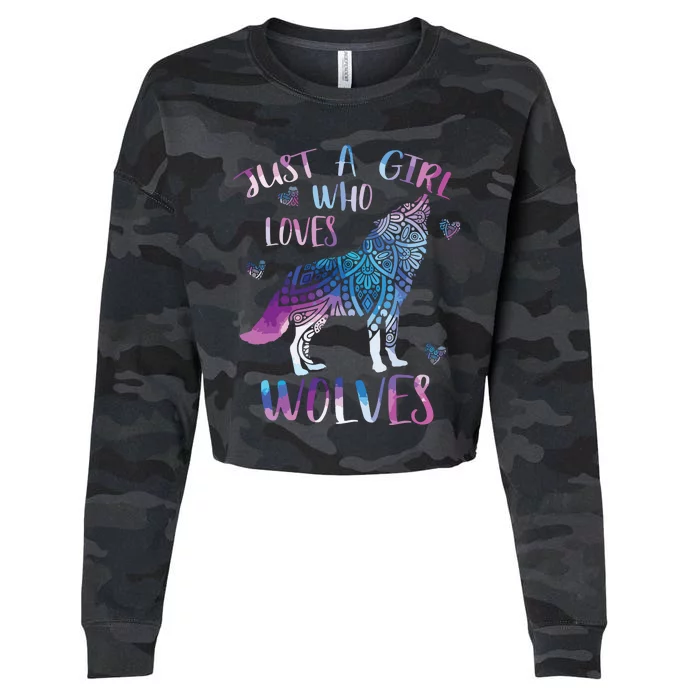 Just A Who Loves Wolves Lover Watercolor Wolf Ornament Cropped Pullover Crew