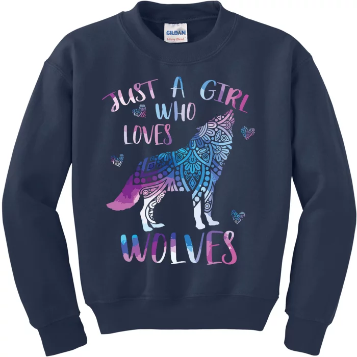 Just A Who Loves Wolves Lover Watercolor Wolf Ornament Kids Sweatshirt