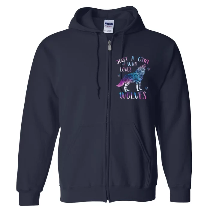 Just A Who Loves Wolves Lover Watercolor Wolf Ornament Full Zip Hoodie