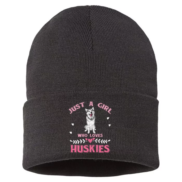 Just A Who Loves Huskies Dog Lover  Husky Sustainable Knit Beanie