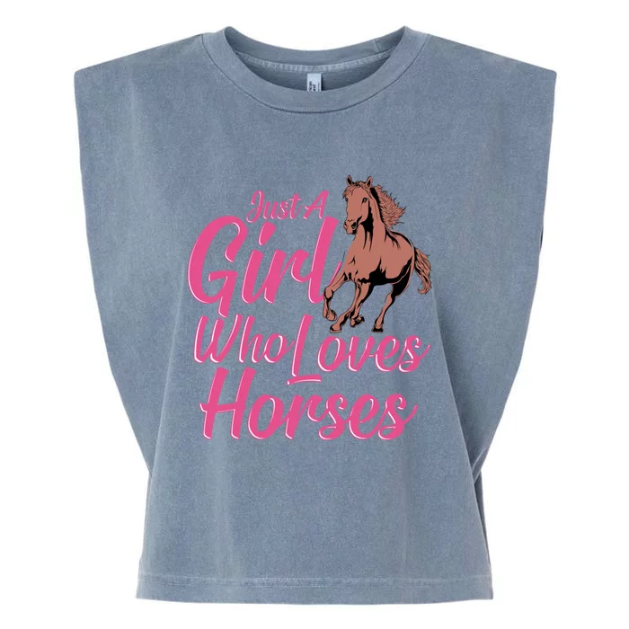 Just A Who Loves Horses Equestrian Horseback Riding Gift Garment-Dyed Women's Muscle Tee