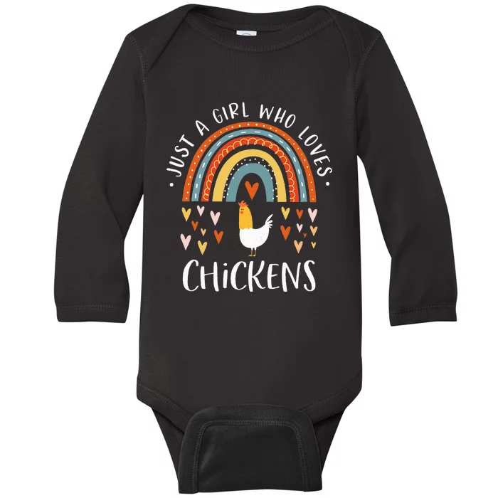 Just A Who Loves Chickens Rainbow Gifts Poultry Lover Baby Long Sleeve Bodysuit